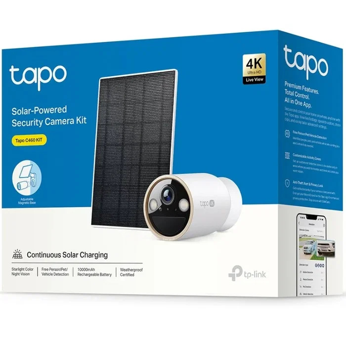 TP-Link Tapo C460 KIT Cámara de Videovigilancia 4K Exterior con Batería y Panel Solar Visión Nocturna Control App IA